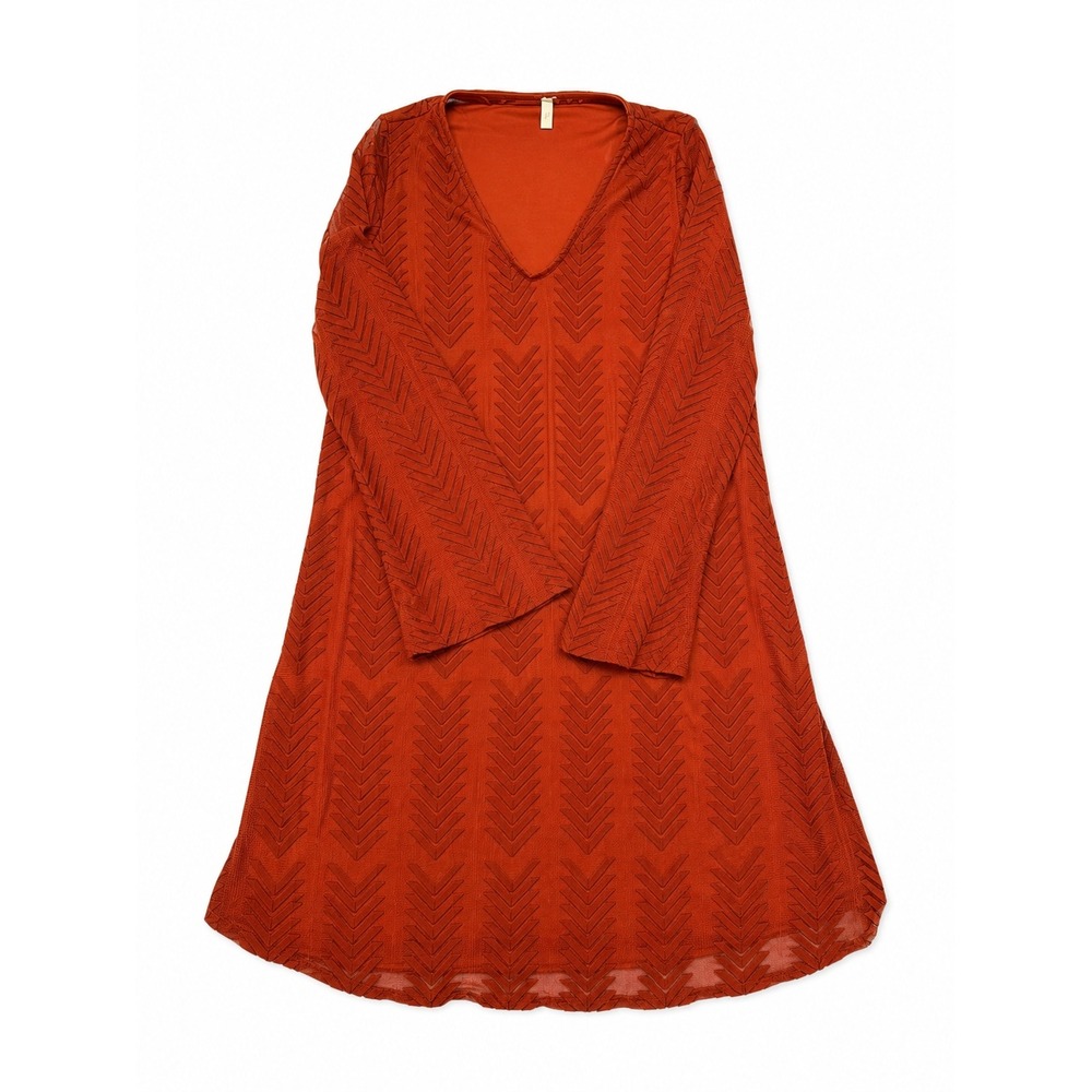 PinkBlush Dress Women's M Rust Orange V Neck Long Sleeve Chevron Lace Boho